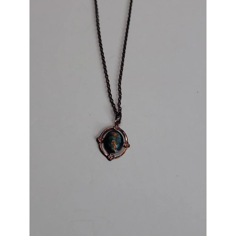 Vintage Cabochon Pendant‎ Necklace Gold Tone Southwest Style Oval Blue